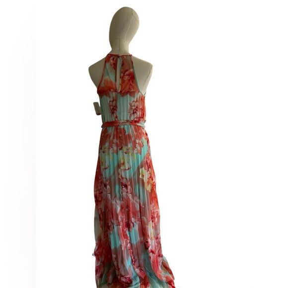 B. Darlin Long Maxi Pleated Dress, Aqua/Coral, Size 1/2, NWT - Picture 2 of 12